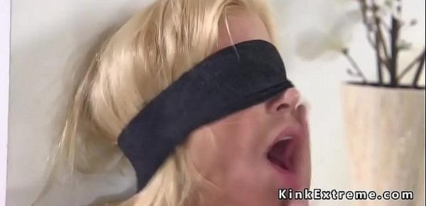 Blindfolded blonde gagged with huge dick